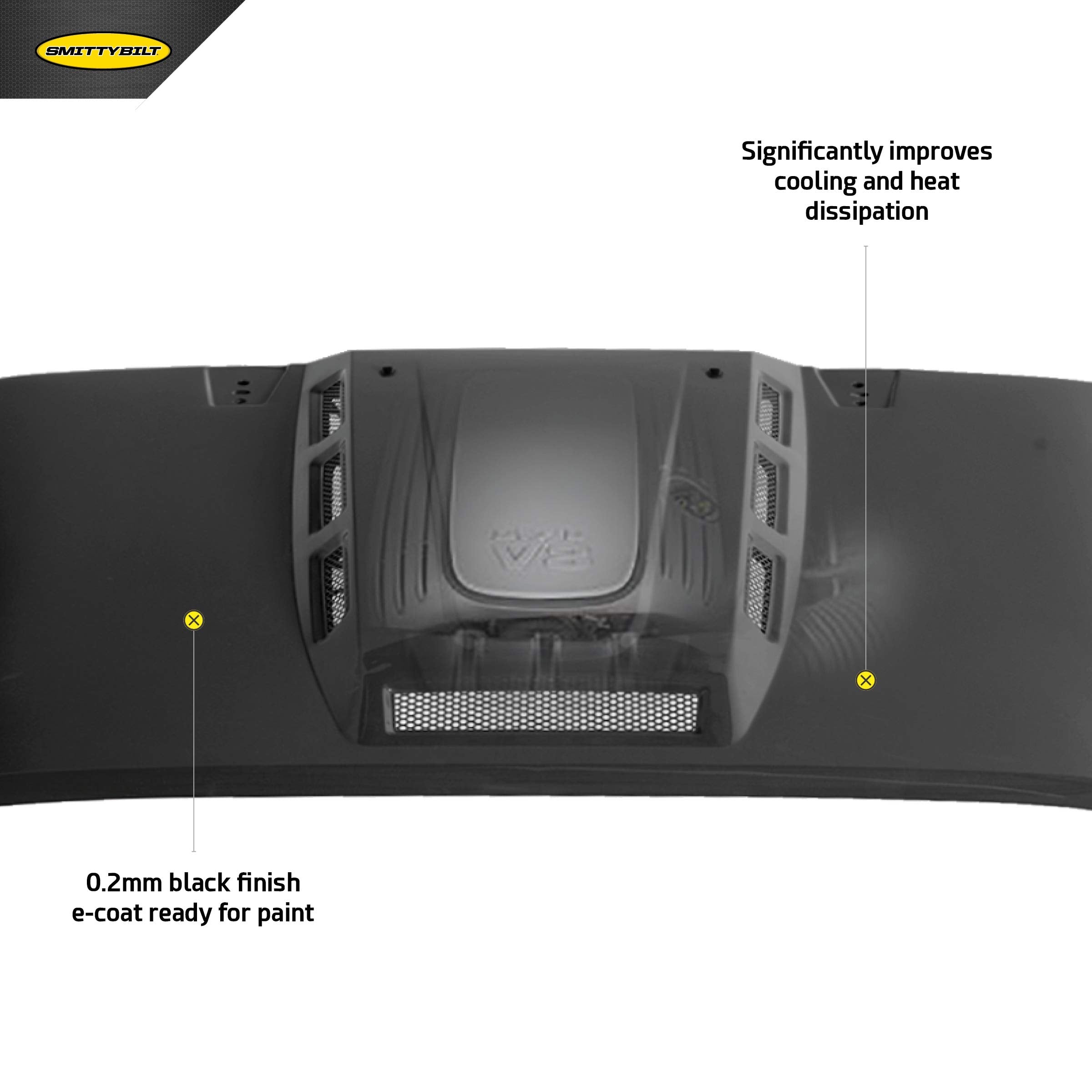 Smittybilt 76500 H.E.M.I. Vented Hood For 2007-2018+ Jeep Wrangler Jk,Black