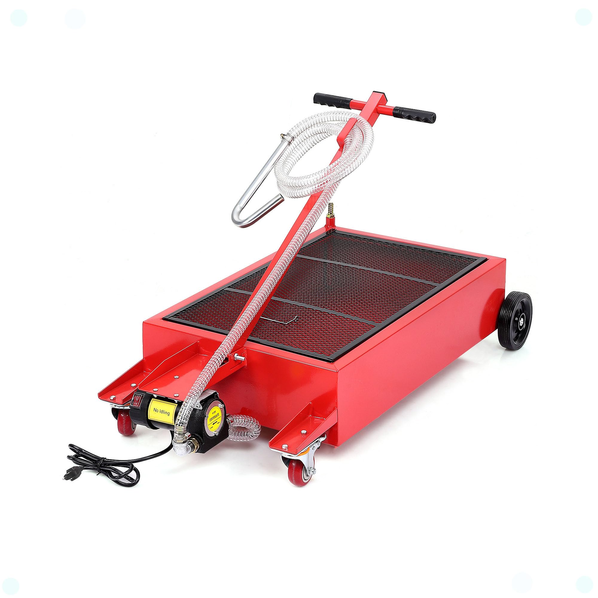 Dexso 20 Gallon Electric Oil Drain Pan With 110V Pump & 8 Ft Hose, Low Profile & T Folding Handle Oil Drain Cart For Truck Cars