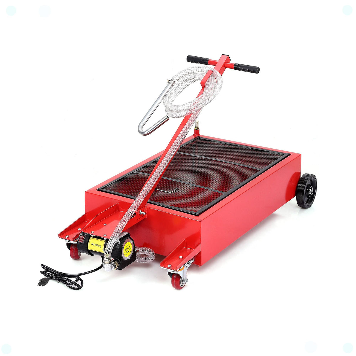 Dexso 20 Gallon Electric Oil Drain Pan With 110V Pump & 8 Ft Hose, Low Profile & T Folding Handle Oil Drain Cart For Truck Cars