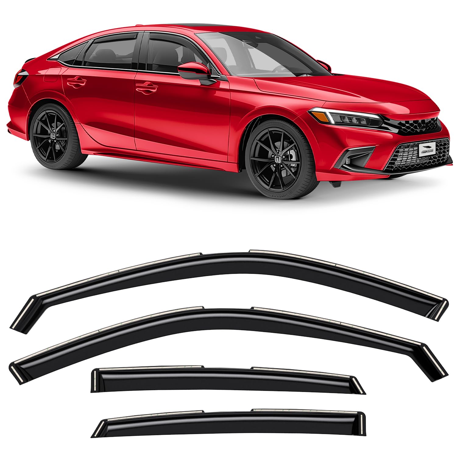 Voron Glass In-Channel Extra Durable Rain Guards For Honda Civic 2022-2024 Sedan, Window Deflectors, Vent Window Visors, 4 Piece
