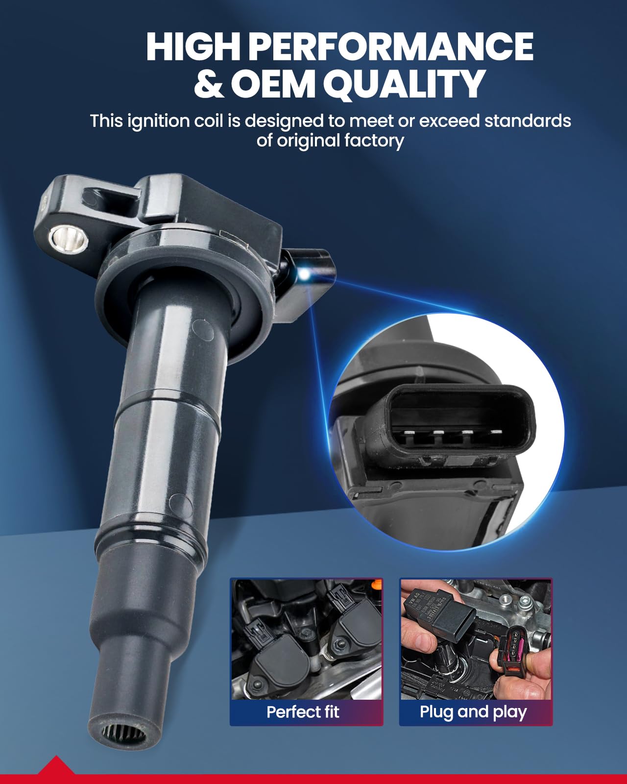 KAX UF333 Ignition Coil 4 Packs Fit for 2.4 Camry 2002-2011, RAV4 2001-2008, xB 2010-2015, Highlander 2001-2007, Matrix 2009-201