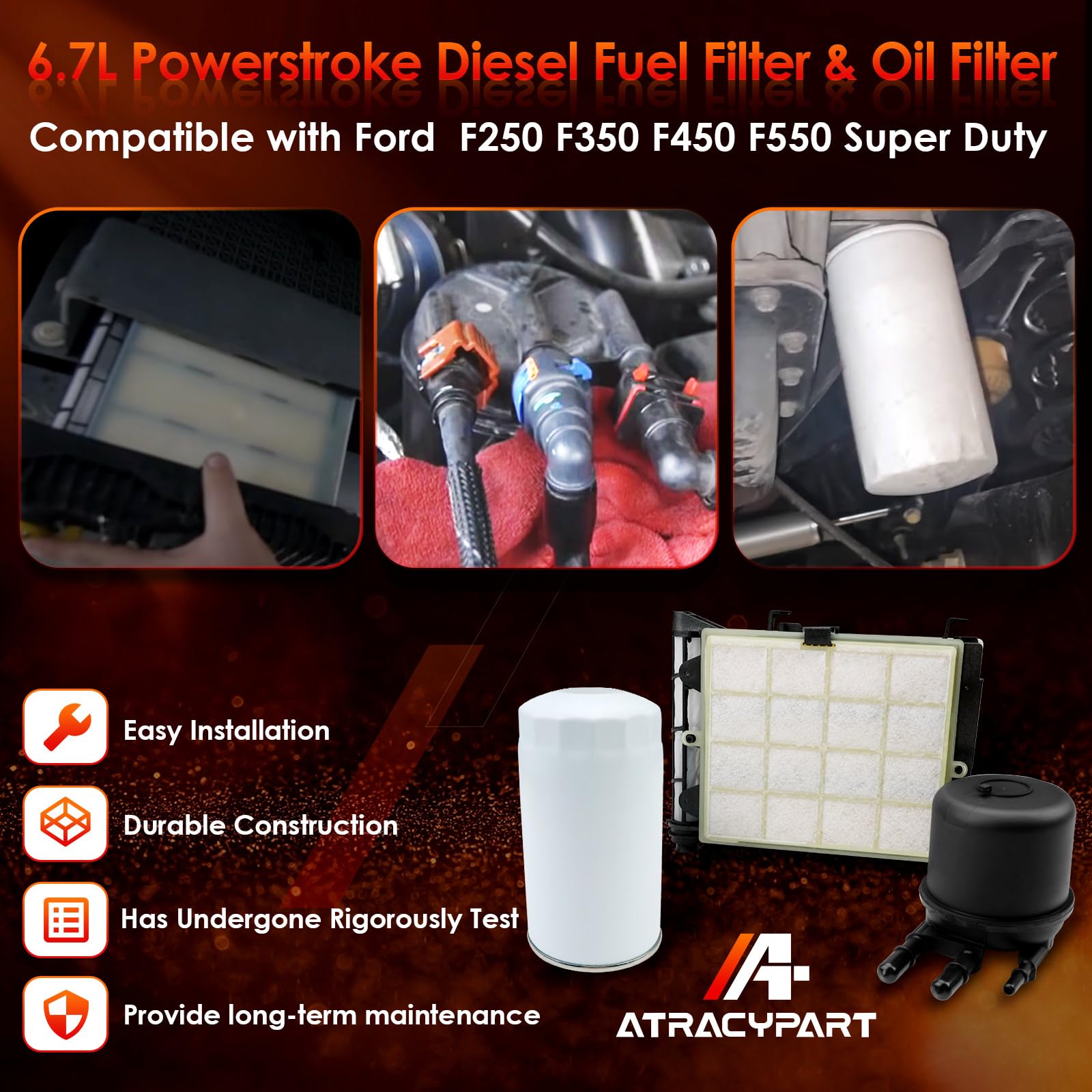 6.7L Powerstroke Diesel Fuel Filter Element & Oil Filter, Compatible With 2017-2023 Ford F-250, F-350, F-450, F-550 Super Duty V