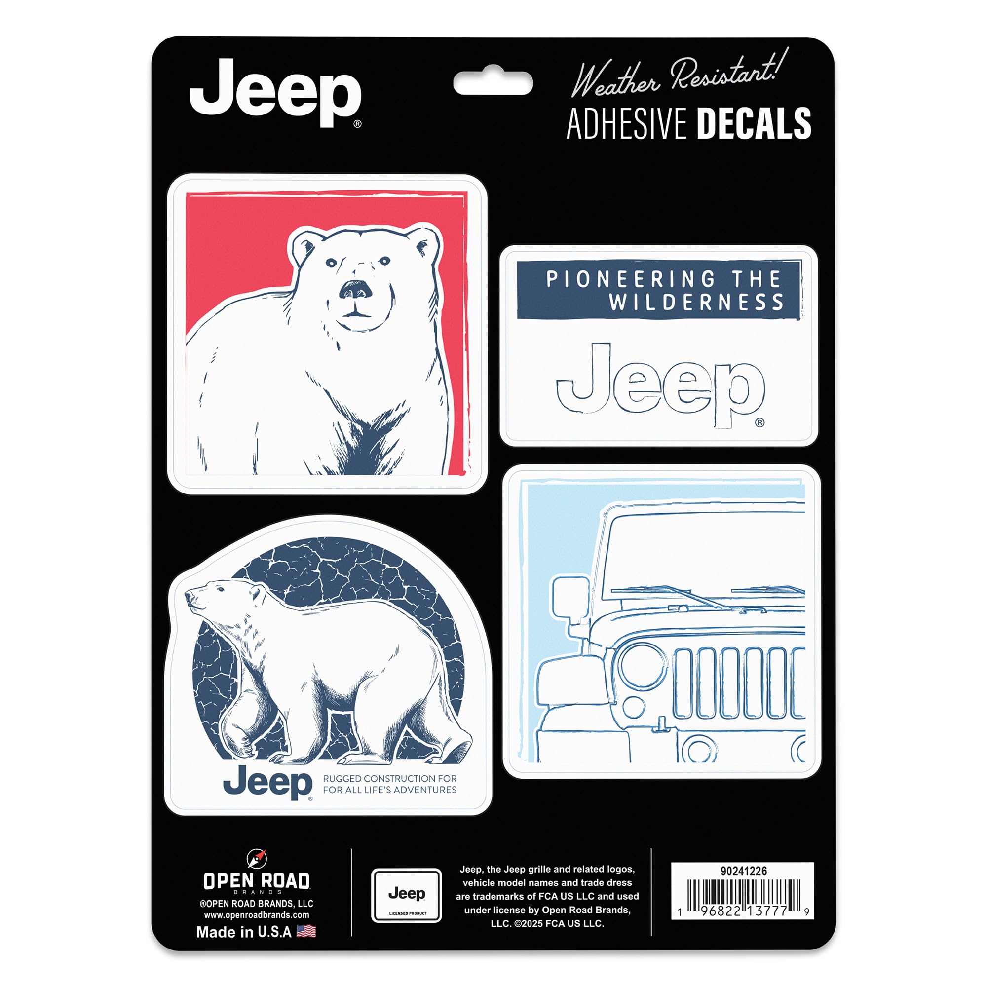 Jeep Polar Bear Adhesive Vinyl Decals - Outdoor-Themed Jeep Stickers for Water Bottle or Laptop, 1 Pack (4 Count)