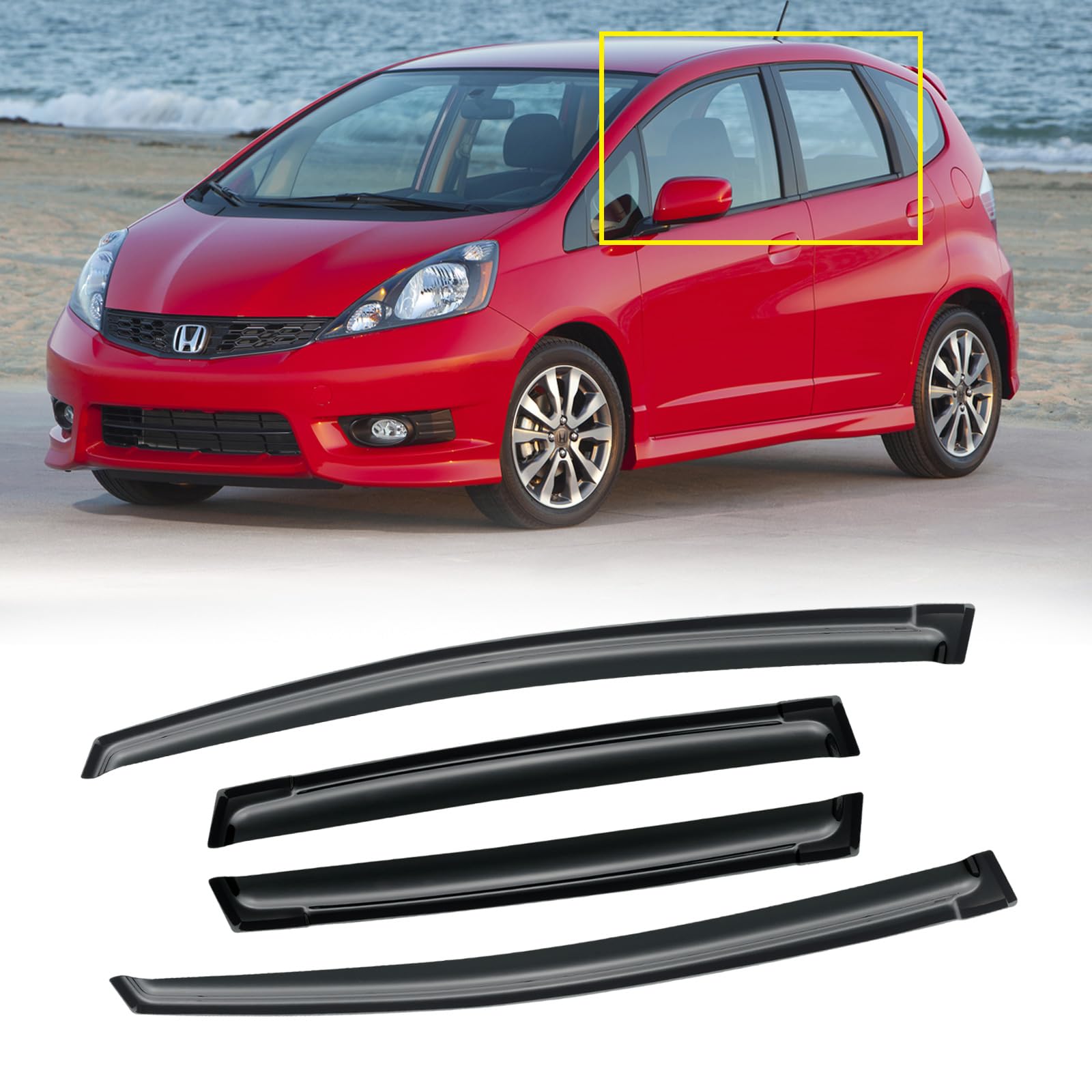 Cmvt Auto Window Visor For Honda Fit 2009-2014, Out-Channel Rain Guards Shields Vent Shade Deflector Wind Dark Smoke Ventshade V