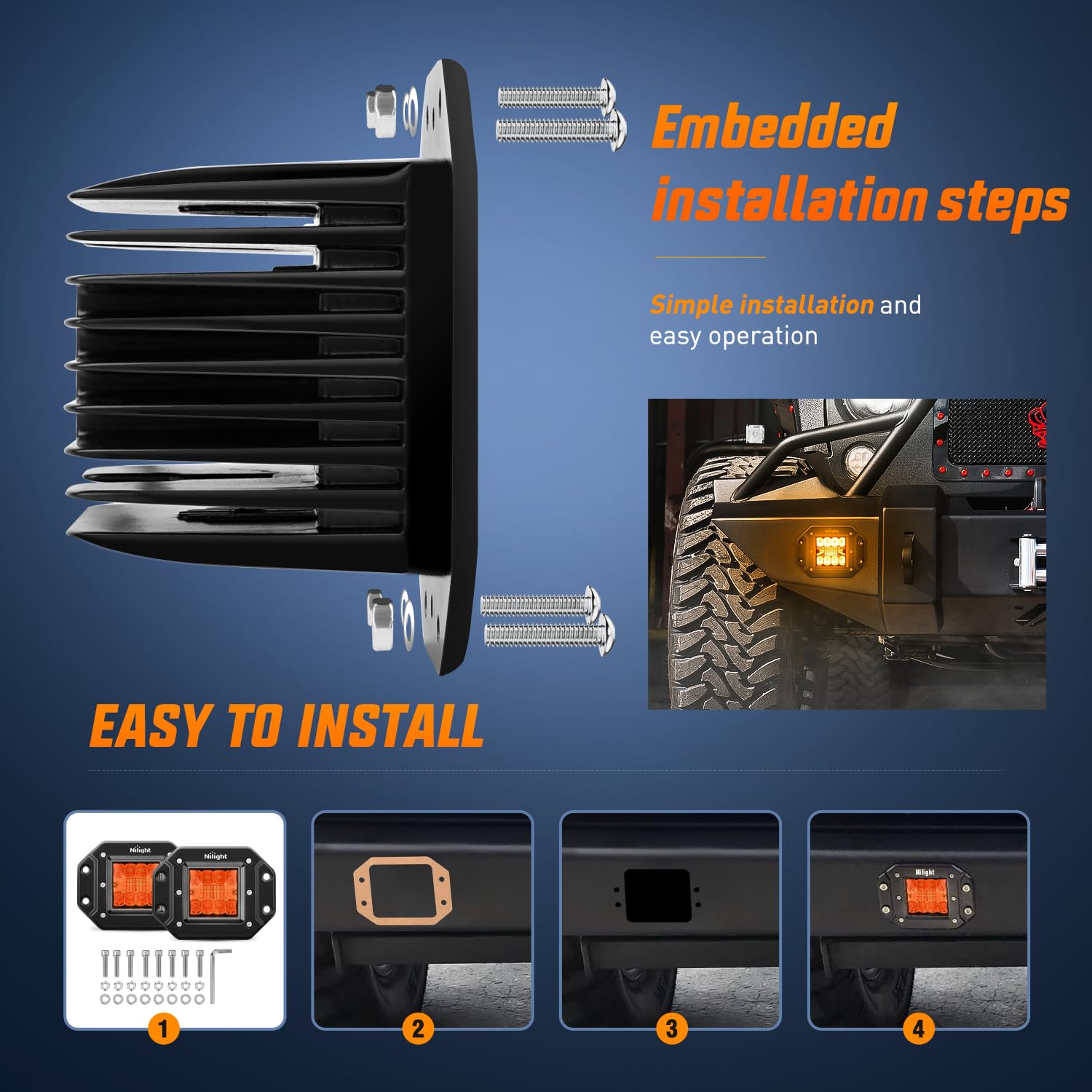 Nilight Flush Mount Led Light Pods 2 Pcs 42 W Amber Upgraded Spot Flood Combo Driving Fog Off Road Bumper Work Lighting For Truc