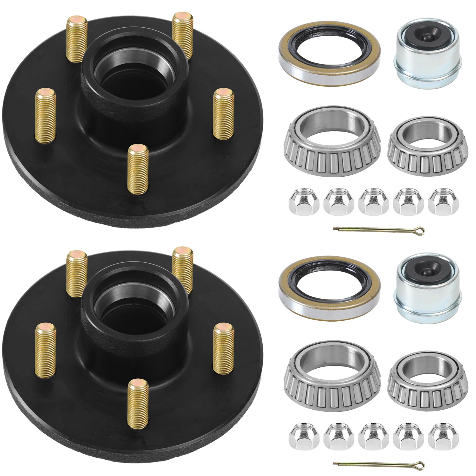 2 Sets 3500Lbs Trailer Hub Kit 5 Pair 4.5,5 Lug Axle Trailer Hub Fit 1-1/16 to 1-3/8 Trailer Tapered Spindle, Boat Trailer Hubs,
