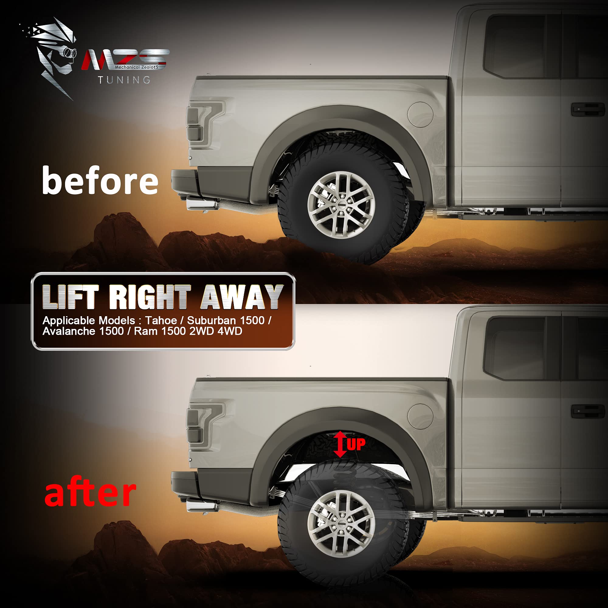 MZS Leveling Kit 2' Rear Lift Coil Spring Spacers Compatible with 2009-2025 Ram 1500/2000-2020 Tahoe/2000-2020 Suburban Yukon 1500/2002-2013 Avalanche 1500 2WD 4WD