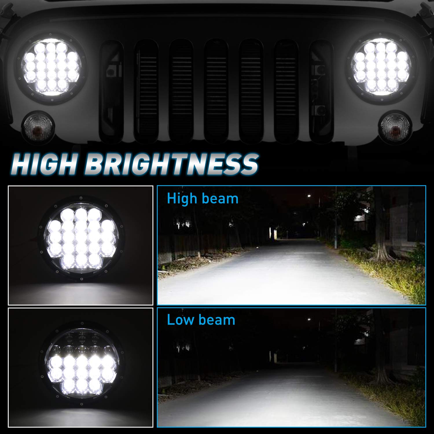 Aaiwa Led Headlight For Wrangler, 7 Inch Round Headlights 105W Compatible With Jeep Wrangler Jk Tj Lj Cj 1997-2020 Motorcycle Br