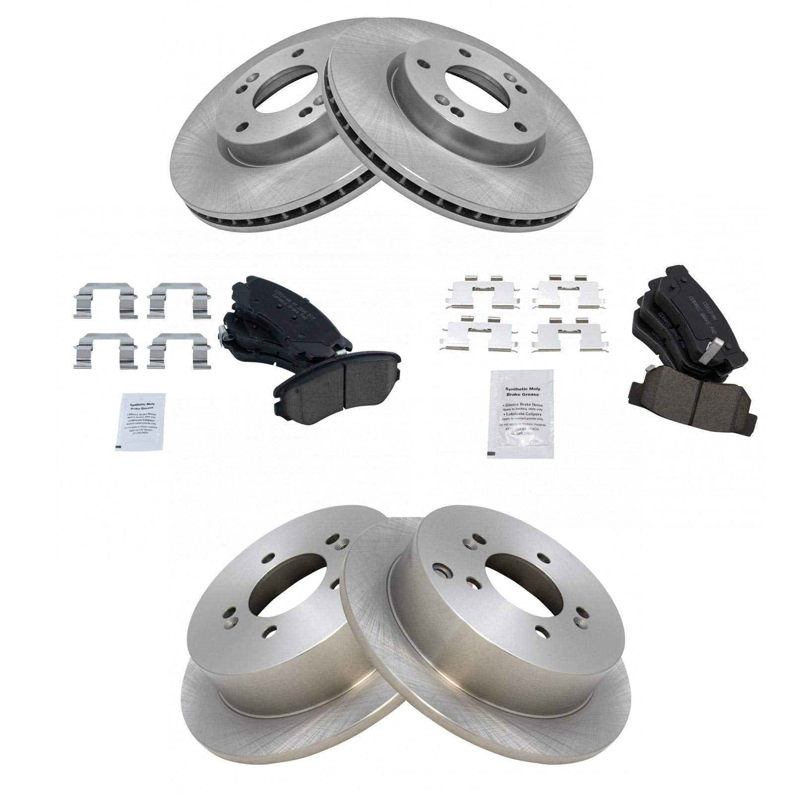 Trq Front And Rear Brake Pad & Rotor Kit Brake Pads Brake Rotor Ceramic Compatible With 2009 Hyundai Tucson 2005-2010 Kia Sporta