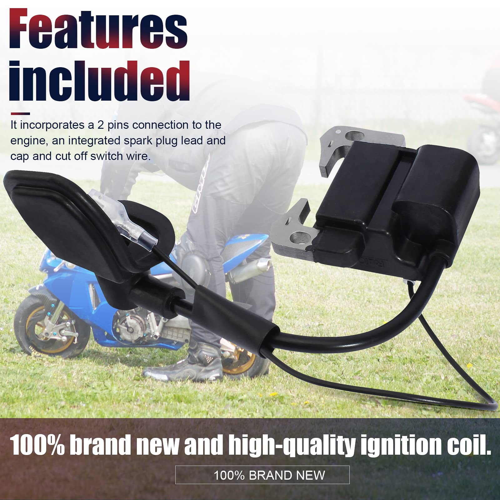 QAZAKY Ignition Coil Spark Plug L7T for 2-stroke 33cc 43cc 47cc 49cc 50cc Mini moto Dirt Pocket Bike Chopper Scooter Kids Quad A