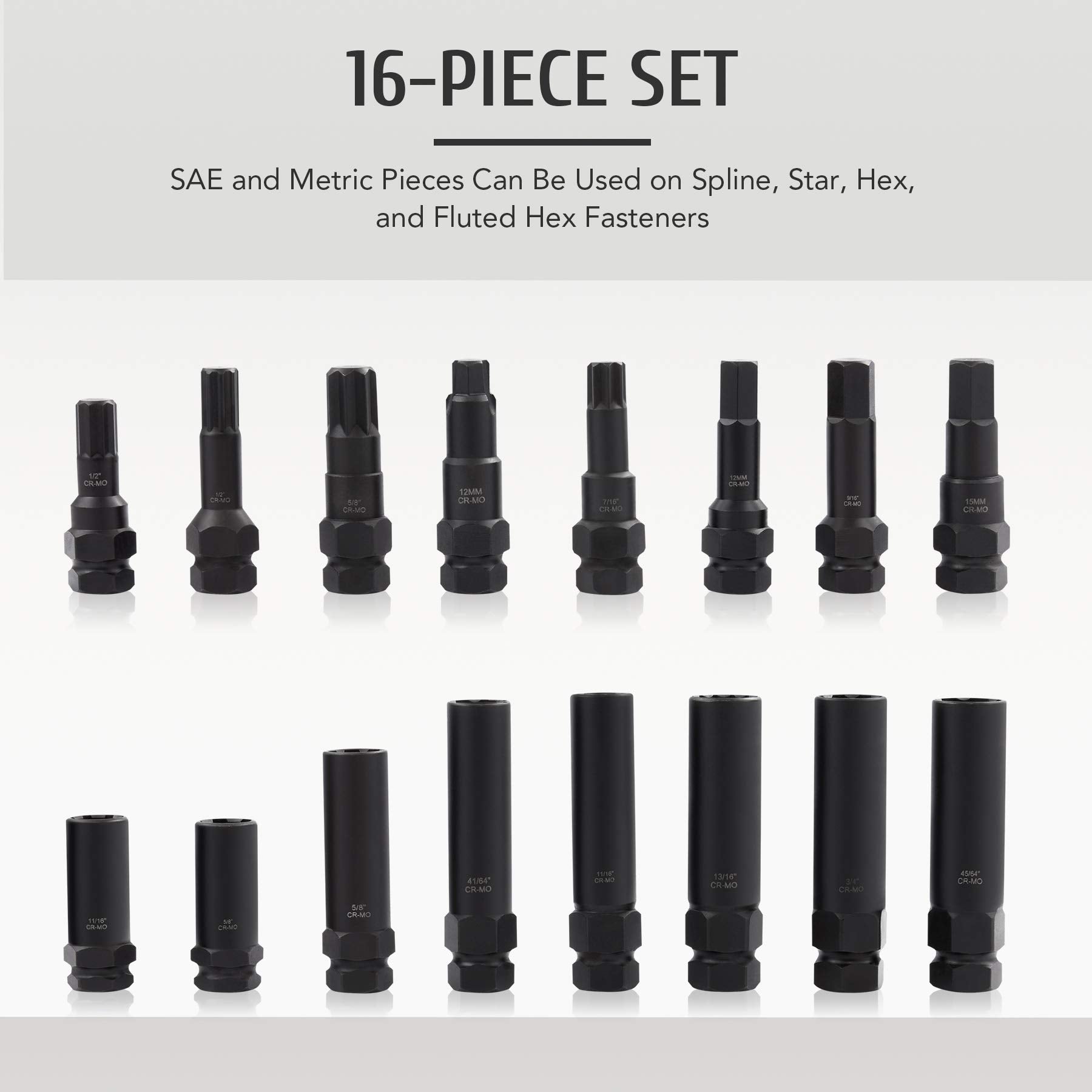 Orion Motor Tech 16Pc Locking Lug Nut Master Key Set, Sae & Metric Wheel Lock Removal Kit For Removing Locking Spline Star Hex A