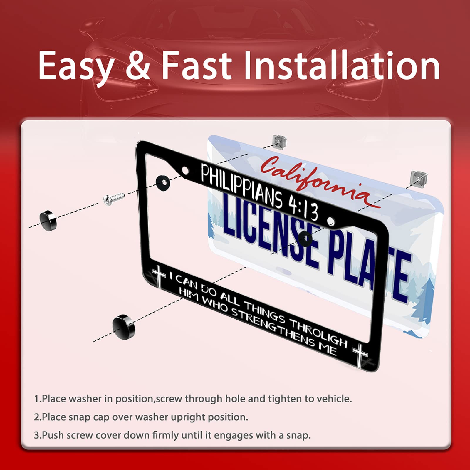 I Can Do All Things Through Him Who Strengthens Me Funny License Plate Frames Metal Car Universal Accessories Stainless Steel Li