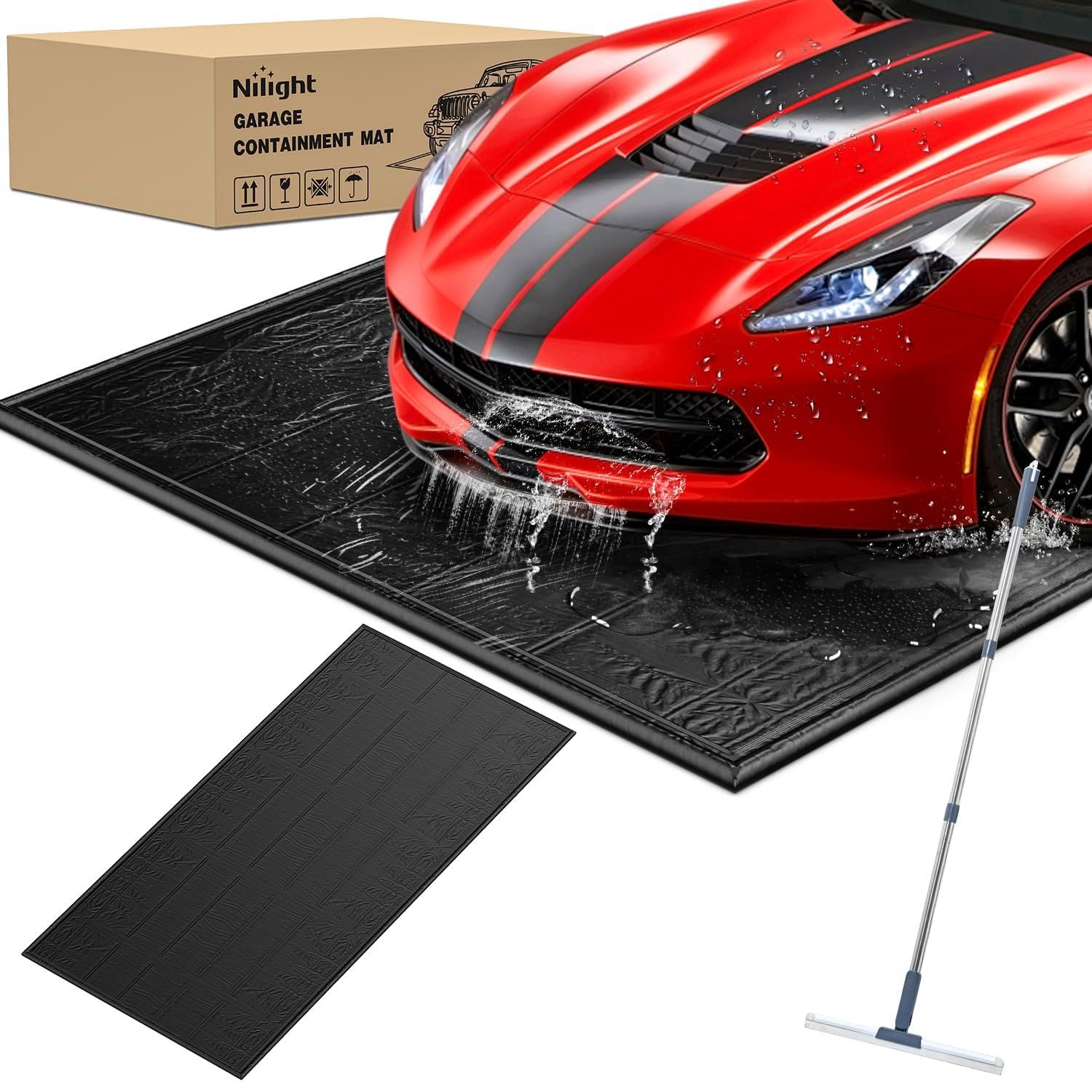Nilight Garage Containment Mat 7'9 x 16', PVC Garage Floor Mat with 1.4 Foam Edge Barrier, Waterproof & Heavy Duty, Floor Protec