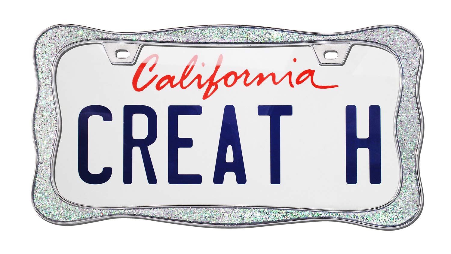 Creathome 3D Shining License Plate Frame, Chrome With Shining Sliver Chunky Gliter, Pure Zinc Alloy Metal