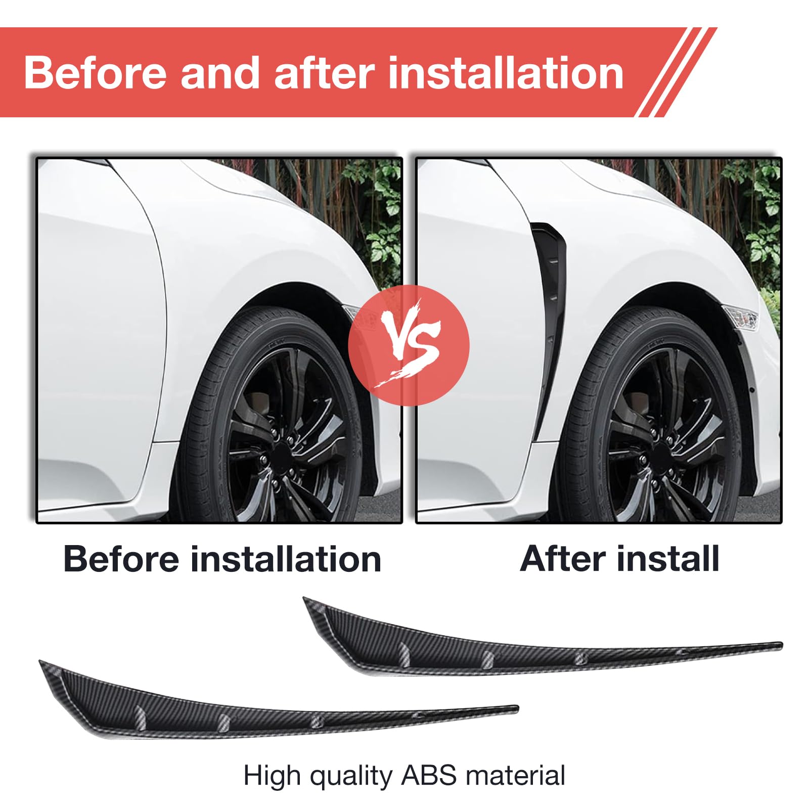 ZBGUN 2 PCS Car Fender Side Vents, ABS Carbon Fiber Spoiler, Fender Decorative Stickers,Air Flow Intake Hole Grille,Compatible w