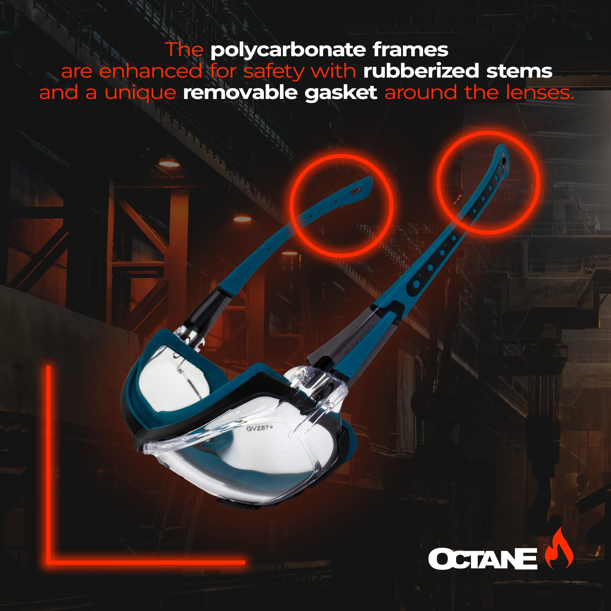 Global Vision 2 Pair Octane Sport Motorcycle Riding Safety Glasses Blue Gasket 1 With Clear Lens And 1 With Smoke Lens