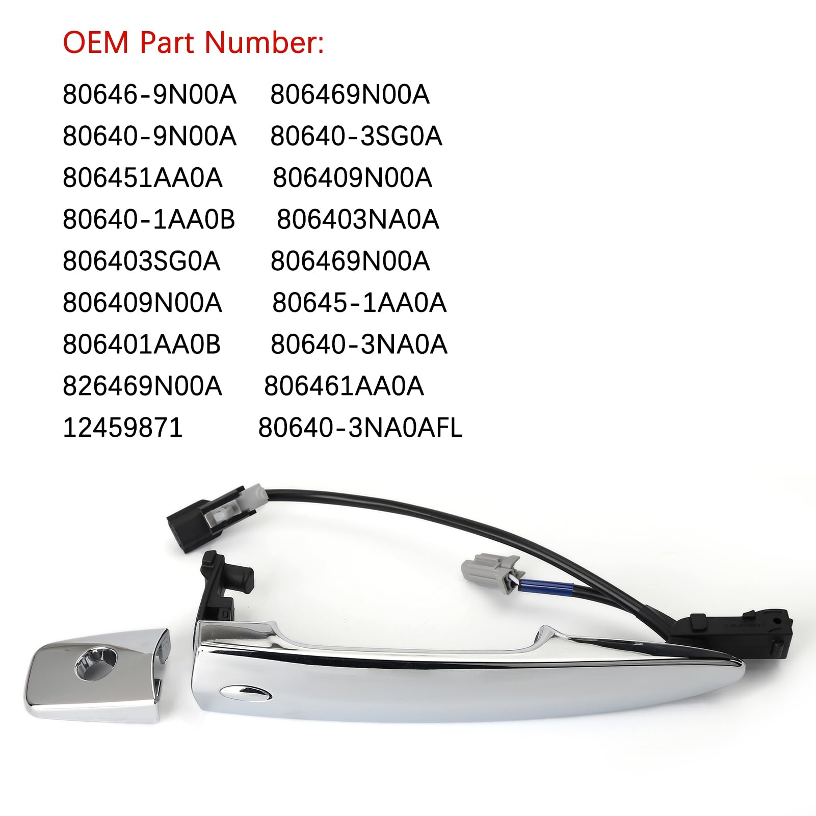 806469N00A Exterior Chrome Door Handle Front Left Driver Side, with Sensor and Smart Keyless Entry System, for 2009-2018 Nissan
