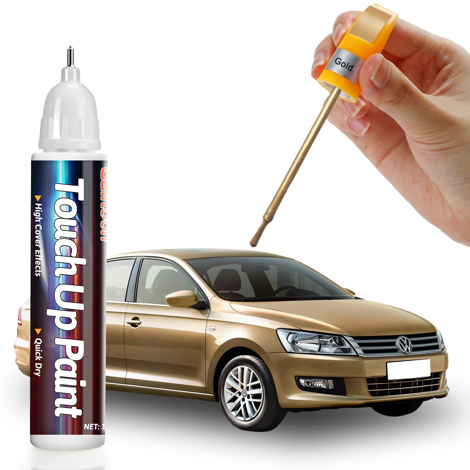 Gold Touch Up Paint Pen For Cars, Car Paint Scratch Repair, Two-In-One Car Touch Up Paint Fill Paint Pen, Quick & Easy Solution 