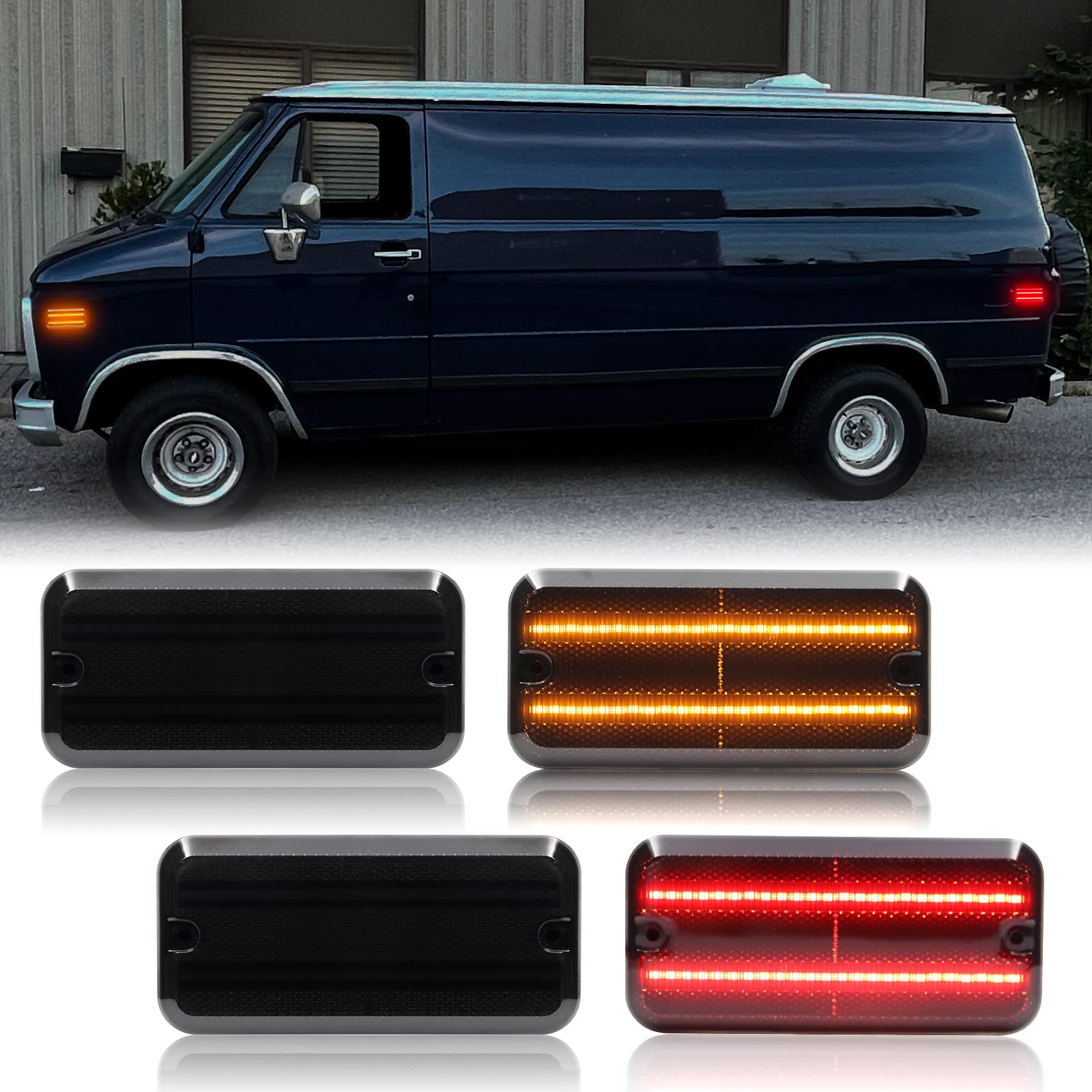 Mynoway LED Side Marker Lights Replacement for 1985-1995 G10 G20 G1500 G2500 Van, 1985-1996 G3500 G30 P30 Base Van, 4 PCS Side P