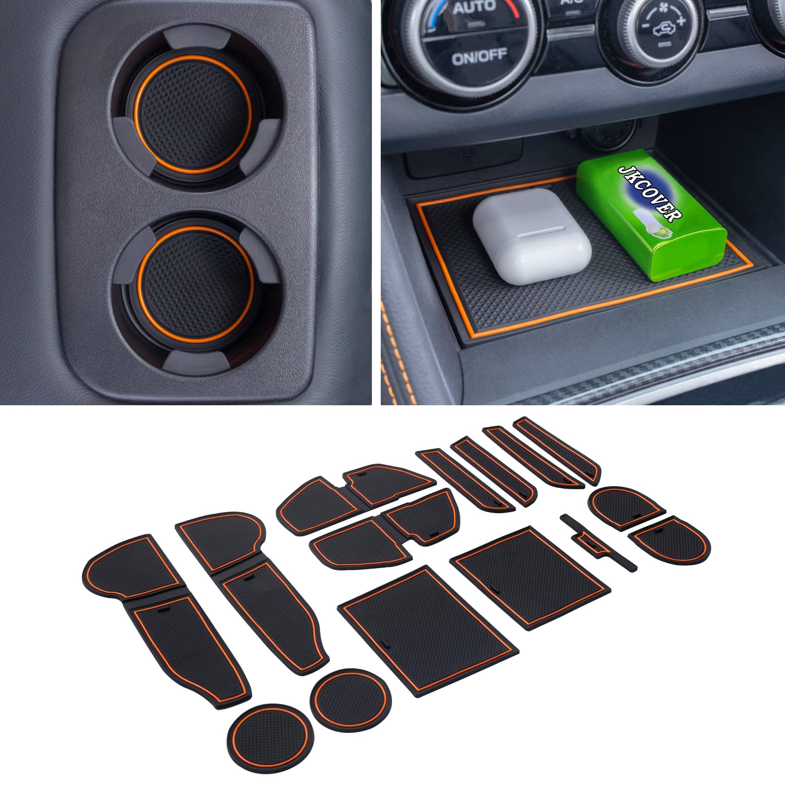 JKCOVER Compatible with 2018 2019 2022 2021 2022 2023 Subaru Crosstrek/2017-2023 Subaru Impreza Center Console Accessories No-Slip Cup Holder Insert Mats Flexible Rubber Material(Orange, 15PCS)