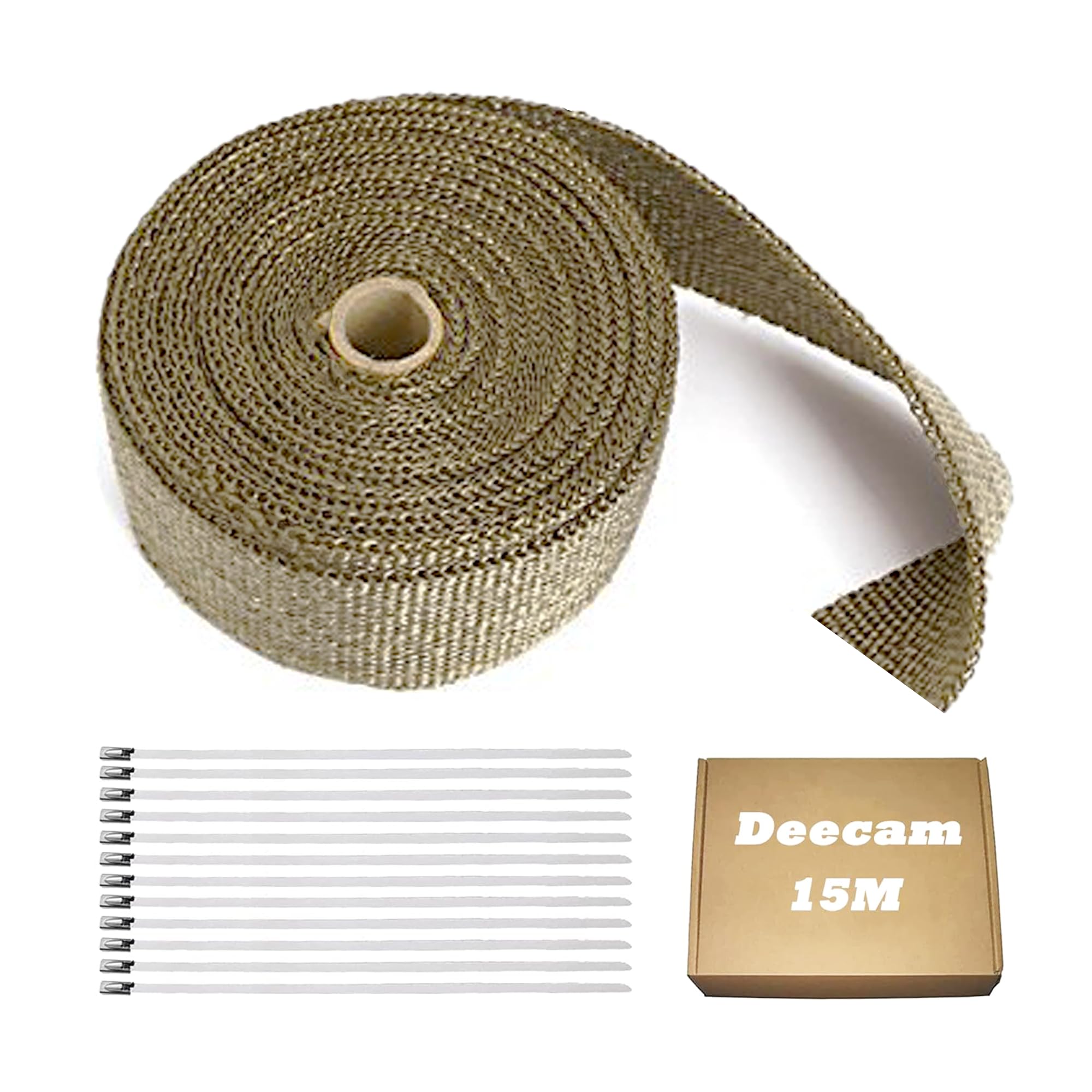 Deecam Exhaust Wrap, 2'' x 50 ft Motorcycle Header Heat Wrap, Titanium Exhaust Heat Shield Tape for Exhaust Pipe with 12 Stainle