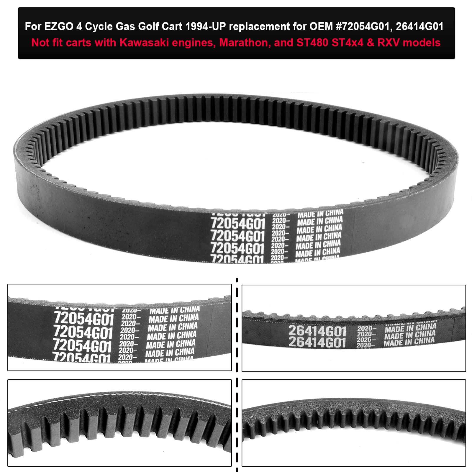 Roykaw Ezgo Txt Gas Drive Belt & Starter Belts Kit For Ezgo 4 Cycle Gas Golf Cart Txt Cushman Express Marathon Medalist St Vehicles Terrain 1994-2013, Oem # 72054G01, 72024G01, 72025G01, 26414G01