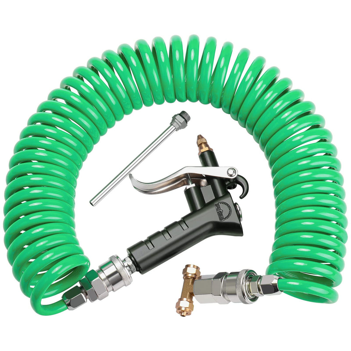Boeray Heavy Duty Truck Air Duster Blow Gun Cleaning With 9 Meter Long Coil And 2 Interchangeable Nozzle Tips- Green Air Seat Bl