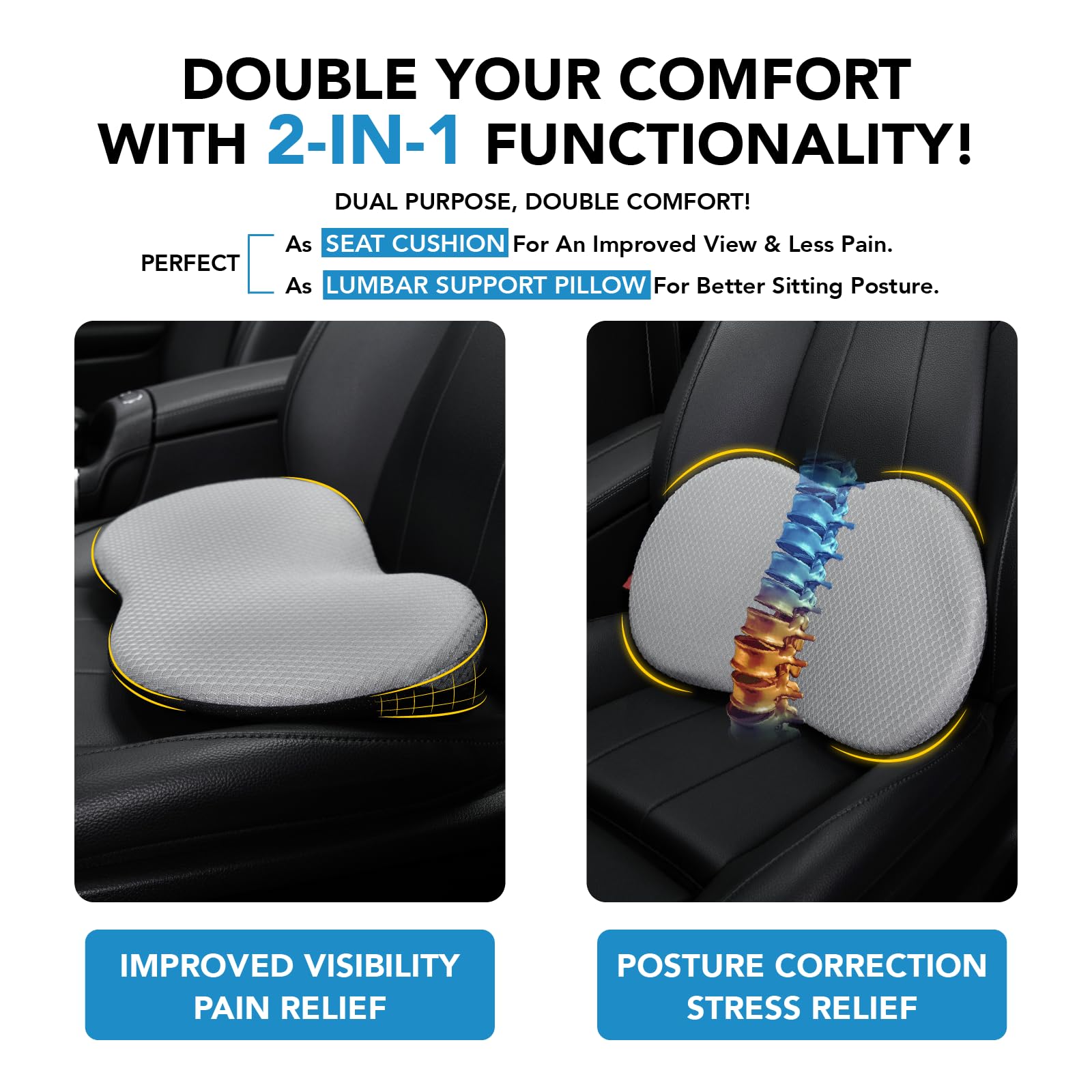 Kingphenix Wedge Car Seat Cushion: Memory Foam Truck Seat Cushion For Car Seat Driver - Sciatica And Back Pain Relief - Enhancin