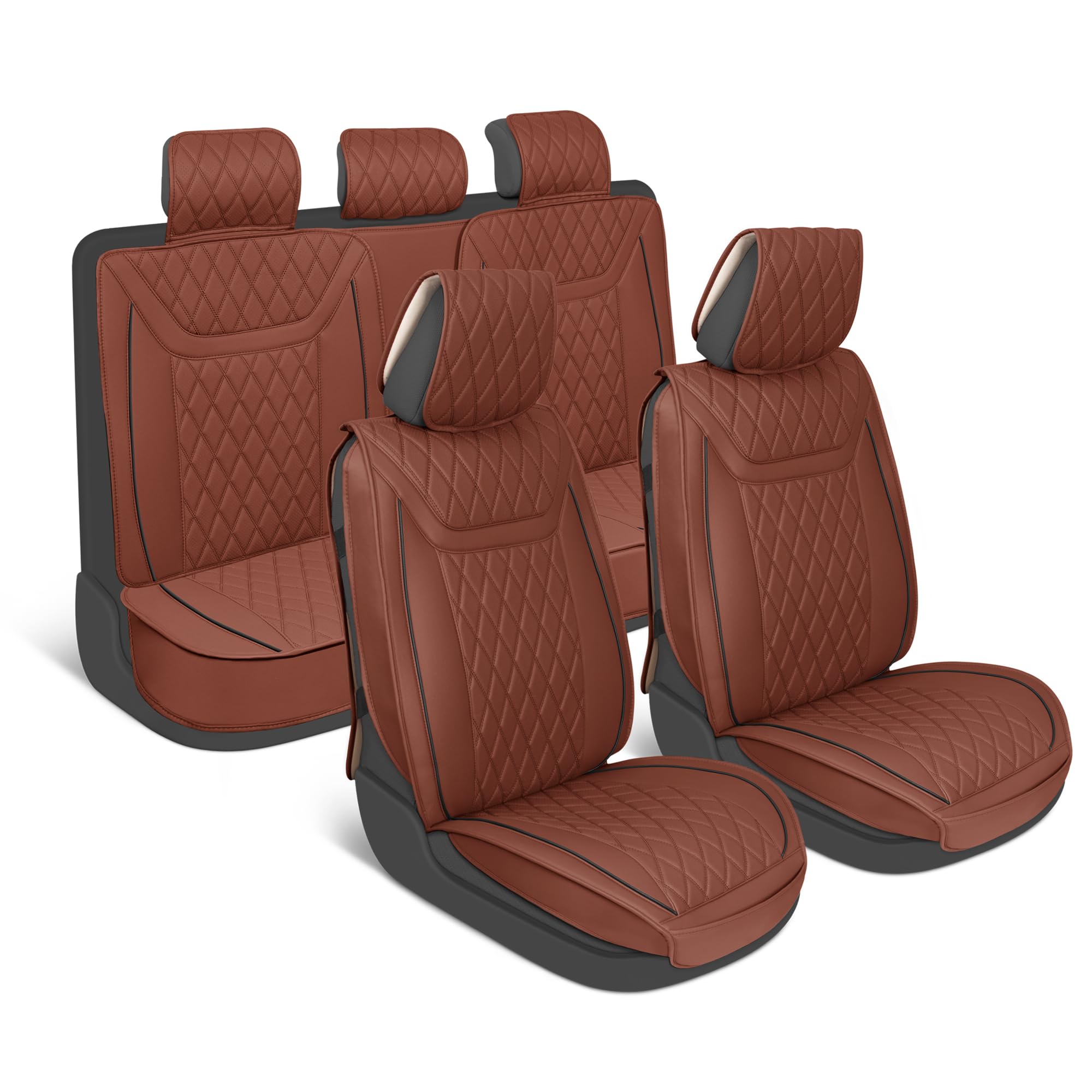 Motorbox Car Seat Covers – Ranch Leatherette Faux Leather Terracotta Seat Covers For Car – Diamond Stitched Cushioned Seat Protectors For Automotive Accessories, Trucks, Suv, Car – Full Set