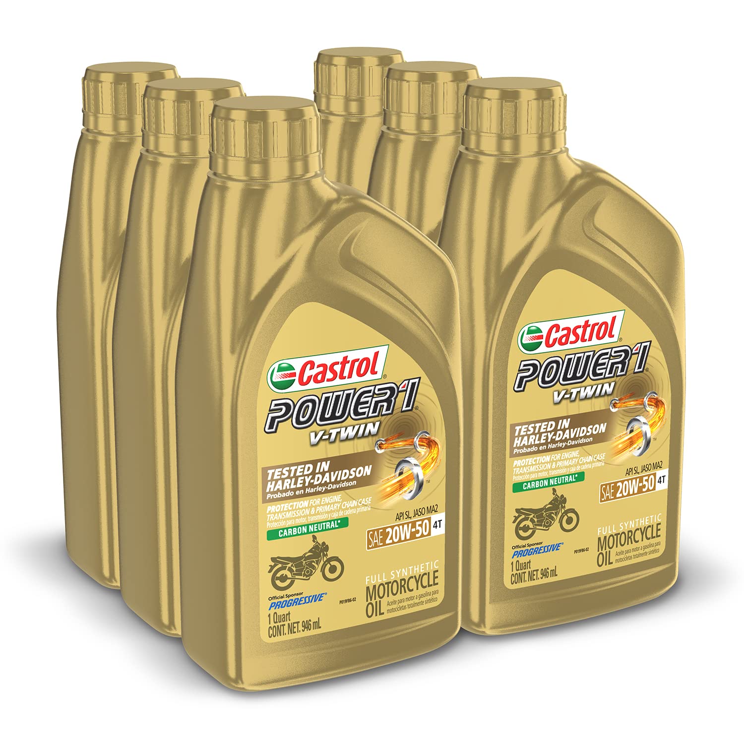 Castrol Power1 V-Twin 20W-50 Full Synthetic Motorcycle Oil, 1 Quart, Pack Of 6
