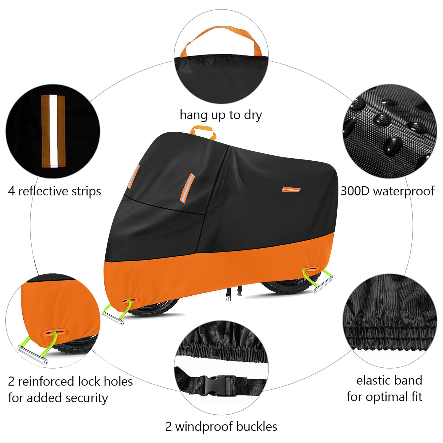 Large Motorcycle Cover Heavy Duty Motorcycle Tarp All Season Durable Waterproof Outdoor Protection Lock Holes Storage Bag Fit Up