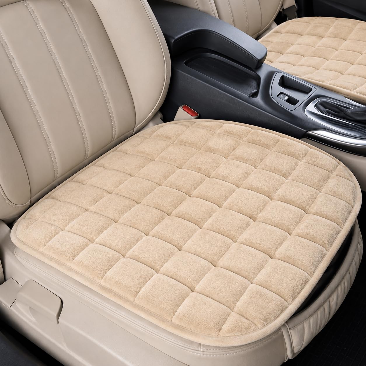 SteerGear UltraSoft Car Seat Cover with Pocket & NonSlip Grip  Breathable & Universal Fit Car Seat Protector Cover (1, Beige)