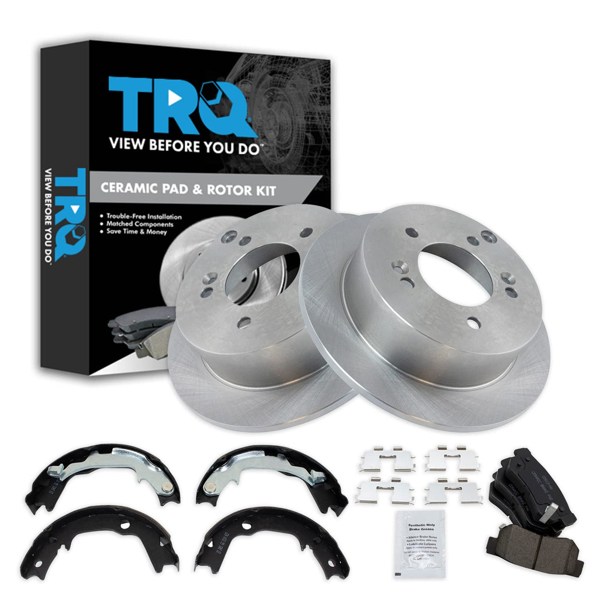 Trq Rear Brake Pad & Rotor Kit Brake Pads Brake Rotor Parking Brake Shoe Set Ceramic Compatible With 2001 Hyundai Xg300 2002-200