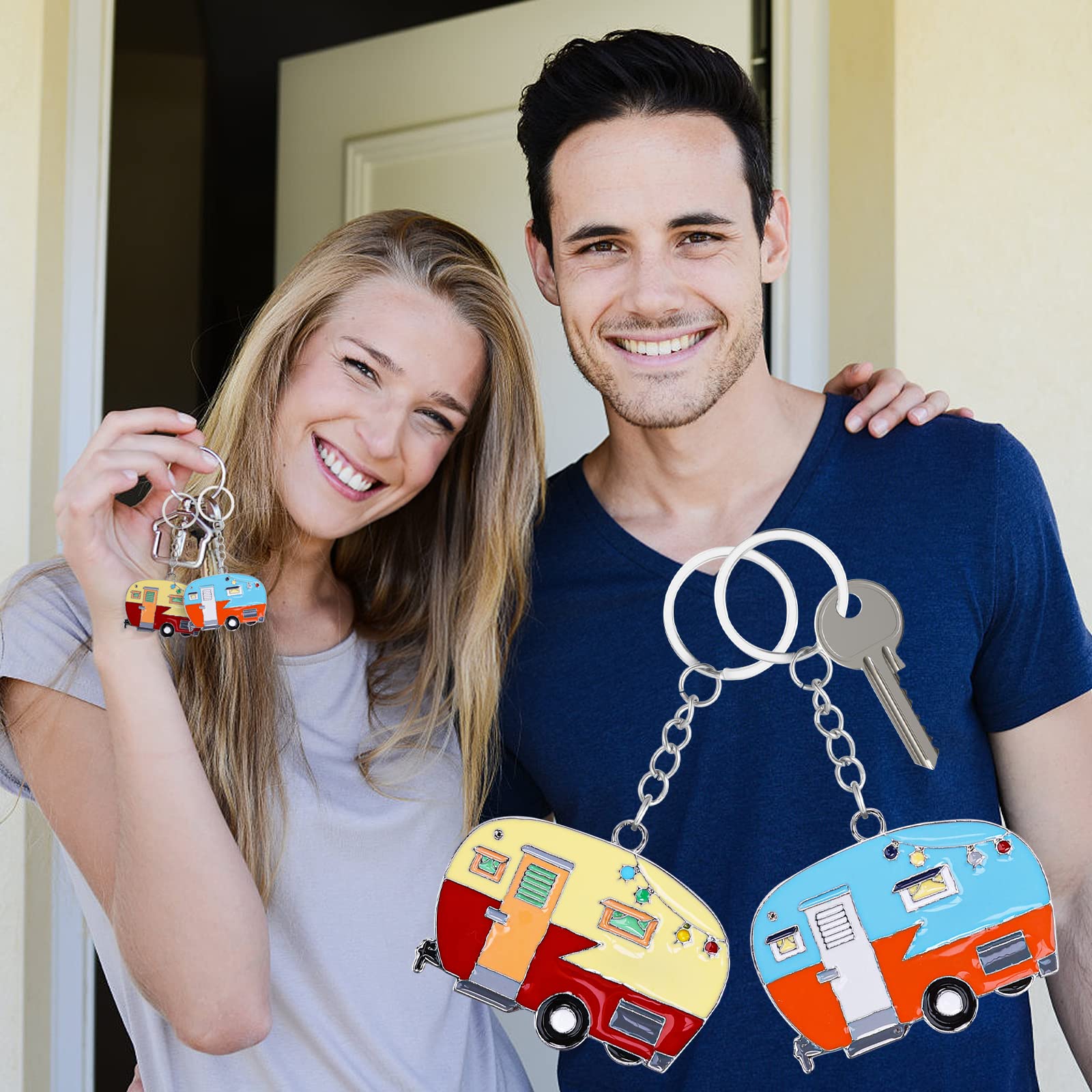 Thinp 2 Pieces Rv Camper Keychain, Retro Cute Keychains For Travel Trailer Decor