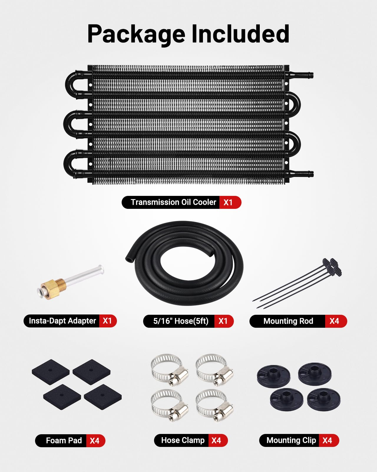 Evil Energy 5/16'' Transmission Oil Cooler, 6 Pass Tube And Fin Cooler Kit Universal Aluminium Black