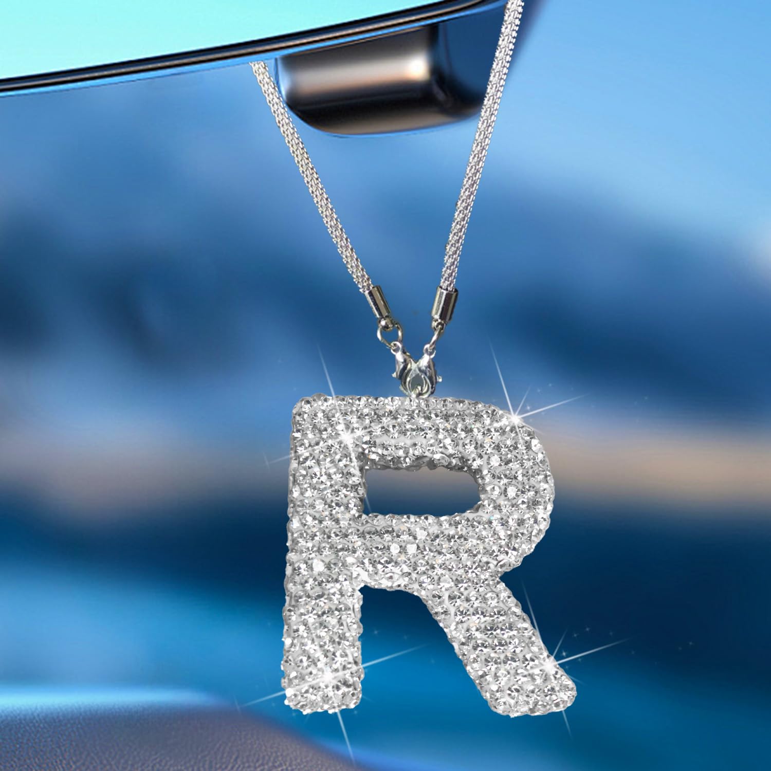 Bling Car Accessories For Women Letter Charm, Rear View Mirror Ornament Cute Hanging Crystal Pendant Girl Car Decorations, Lucky