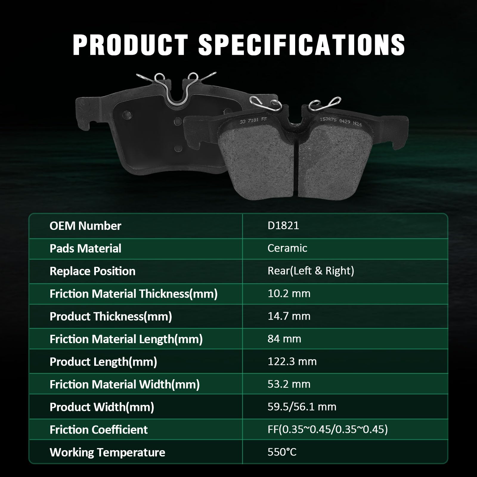 Automuto 4Pcs Rear Ceramic Brake Pads Set D1821 For Jaguar E-Pace/F-Pace/I-Pace/Xe/Xf,For Land Rover Discovery Sport/Range Rover