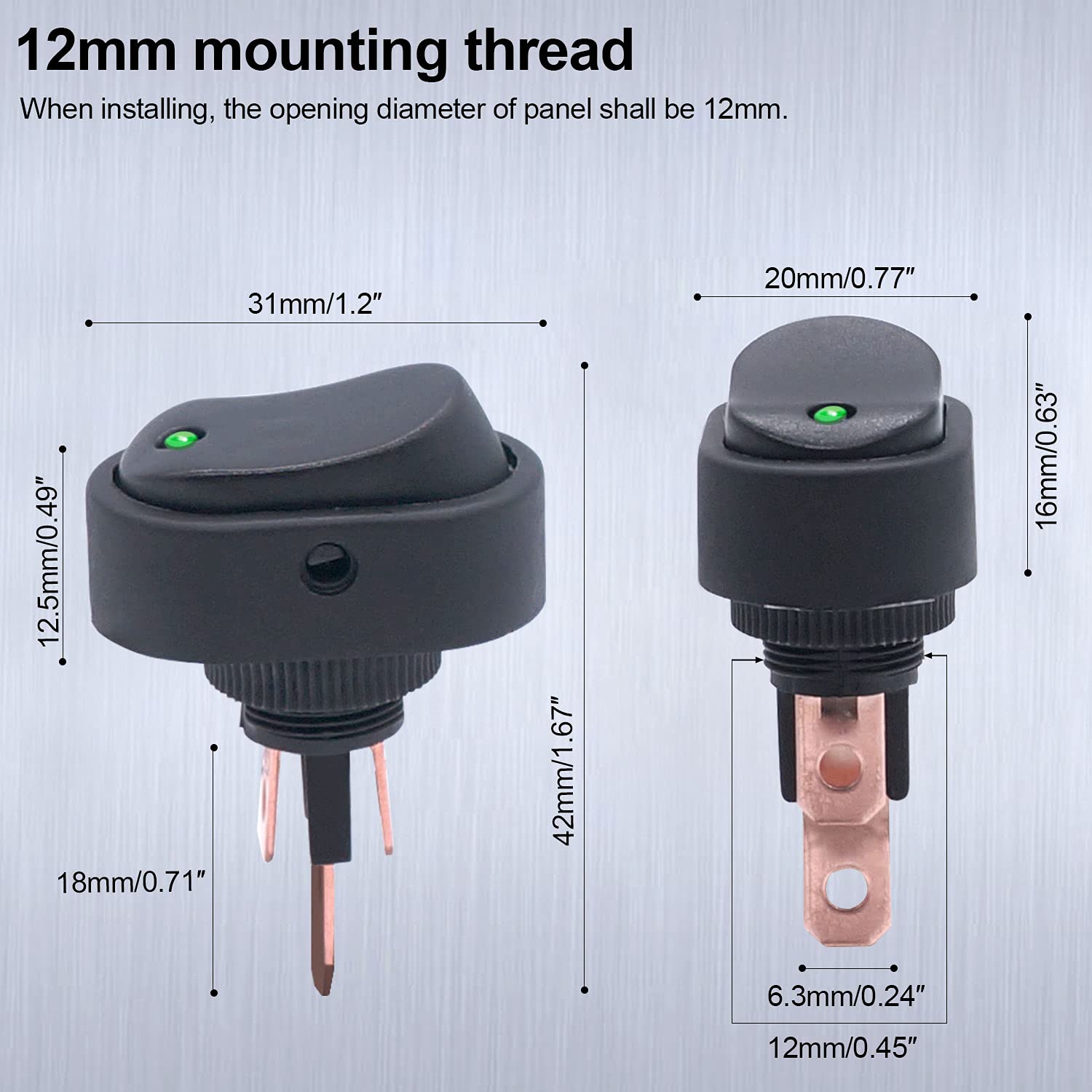 Twidec/5Pcs Led Lighted Rocker Switch Toggle 12V 30A Spst 3 Pin On-Off Green Round Dot Switch For Car Boat Marine Asw-20D-G
