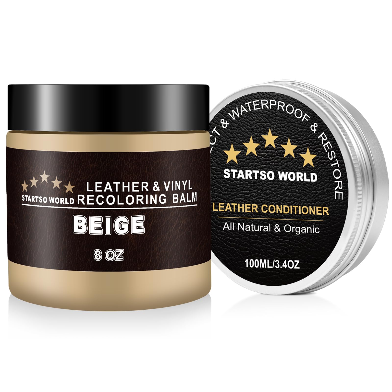 STARTSO WORLD 200Ml Leather Recoloring Balm with 100ML Leather Conditioner, Beige Leather Repair Kit for Furniture, Leather Dye,
