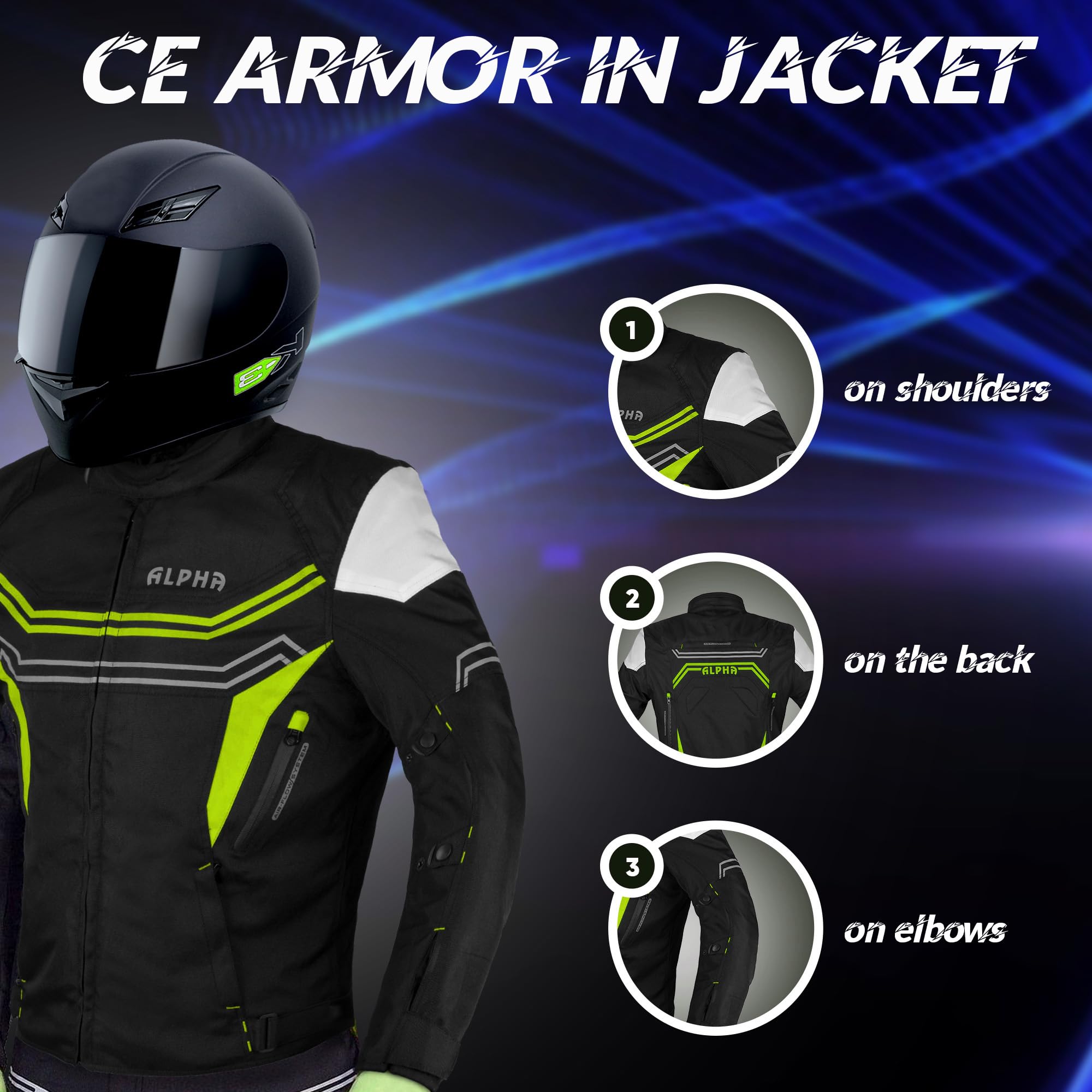 Motorcycle Jacket For Men Enduro Dualsport Riding High Visibility Dirtbike Ce Armor Waterproof All Season (Green, Large)