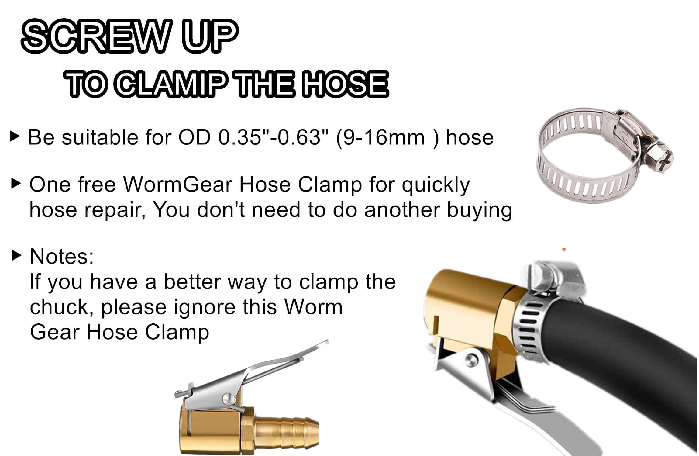 Tire Air Chuck Adapter With Clip,5/16'' Brass American Type Thread Pump Nozzle,Tire Inflator Lock On Air Chuck, Air Compressor T