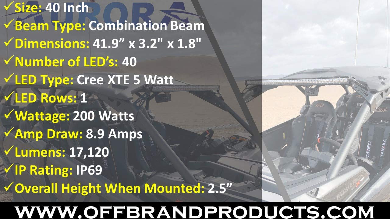 Aurora - 40 Inch Off Road Led Light Bar - Single Row 17,120 Lumens - 200 Watts