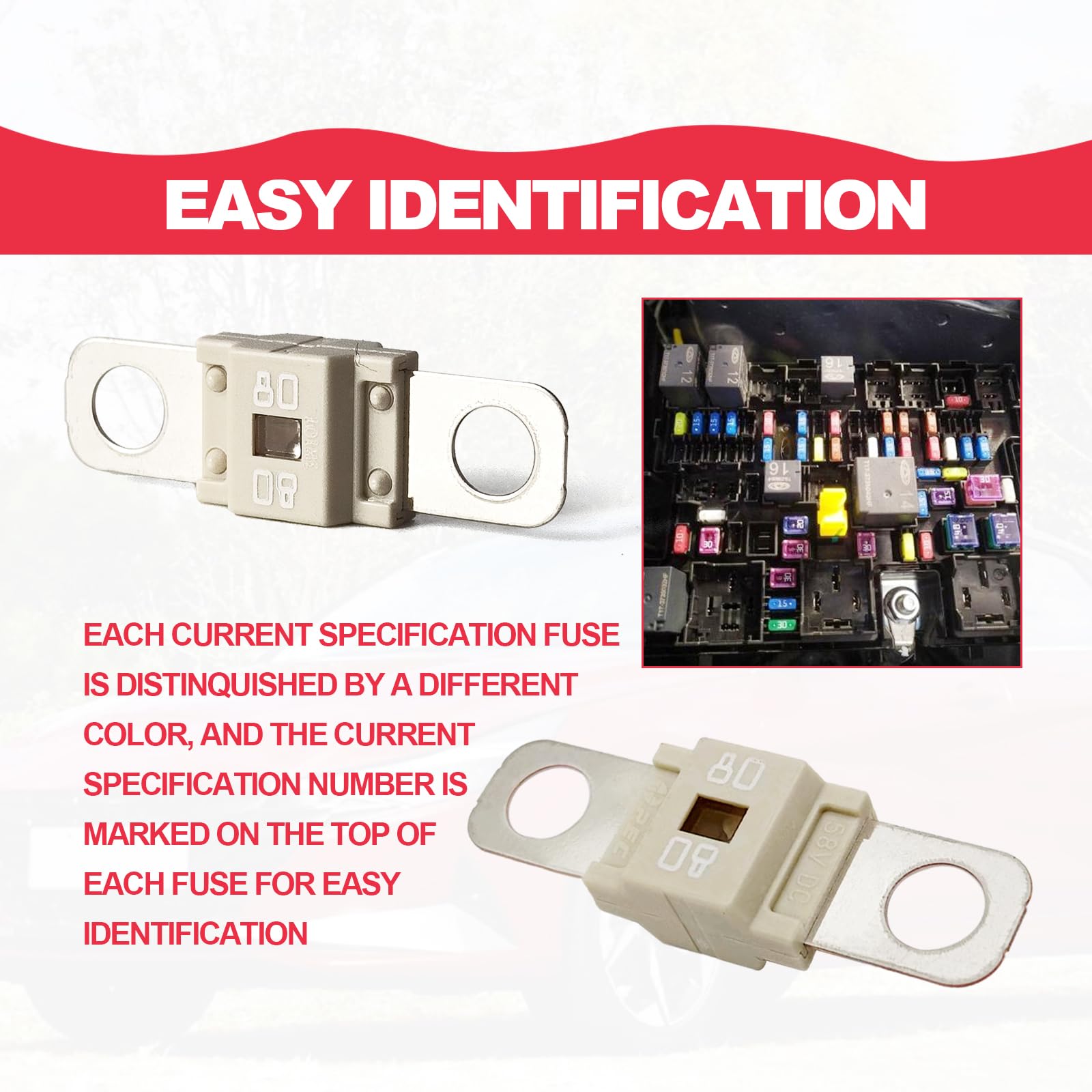 Pack of 3 AMI/Midi Fuse 80 Amp High Current Fuse Bolt-on Fuse, commonly Used in Cars, Trucks, Construction Vehicles, Agricultura