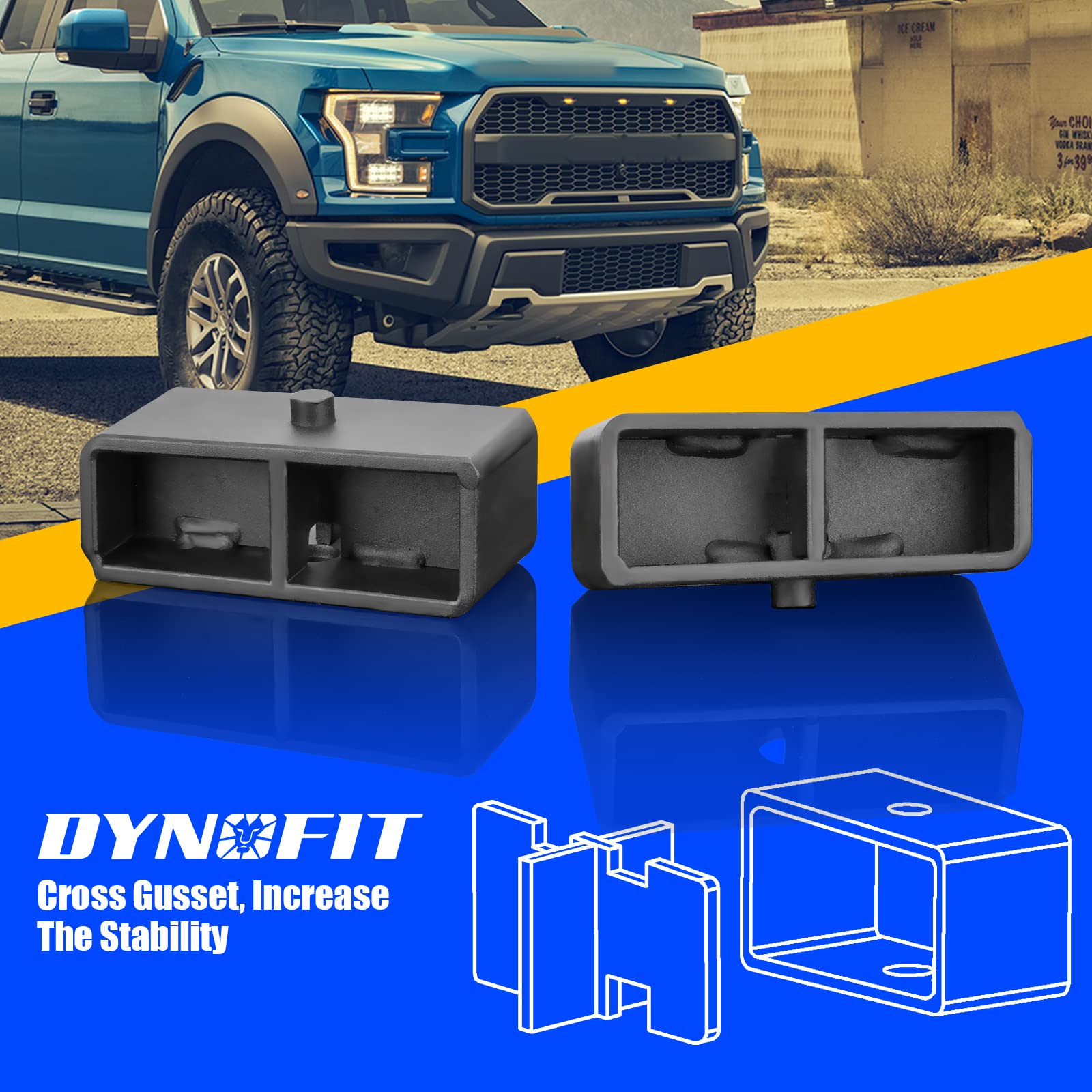 Dynofit 3 Inch Rear Lift Blocks For Silverado 1500 Sierra 1500, Rear Leveling Block Kit Compatible With 2007-2024 Chevy Silverad