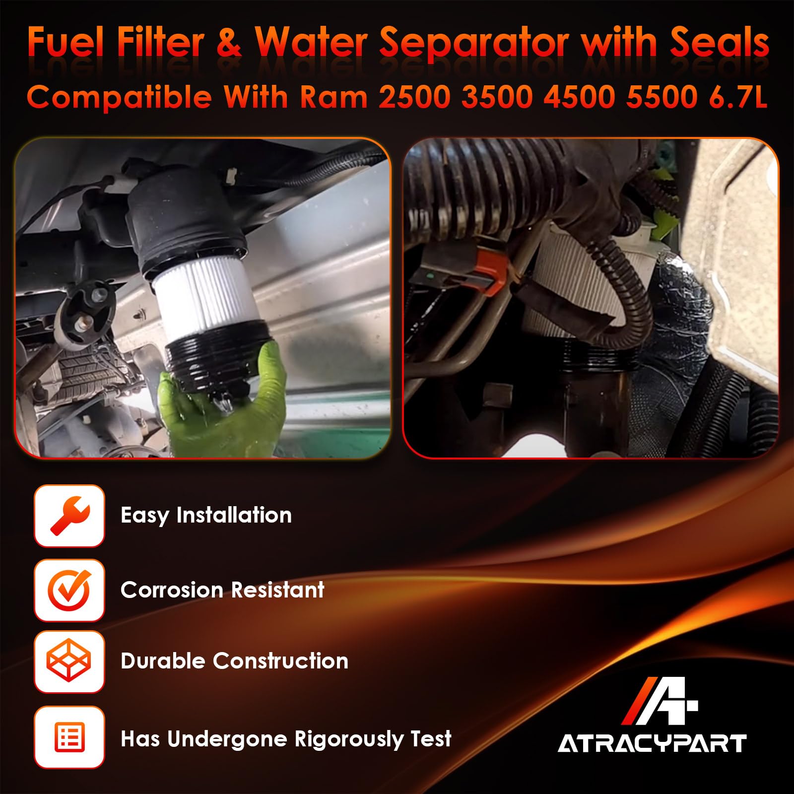 Fuel Filter Water Separator With Seals | Replacement For 2019-2024 Dodge Ram 2500 3500 4500 5500 6.7L Cummins Diesel | Replaces#