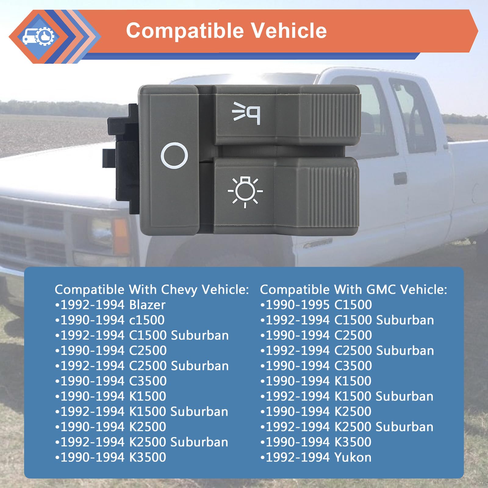 D1561D Headlamp Switch, Headlight Dome Light And Dimmer Switch Control Compatible With Gmc Chevy Vehicle 1990-1995 Yukon Blazer