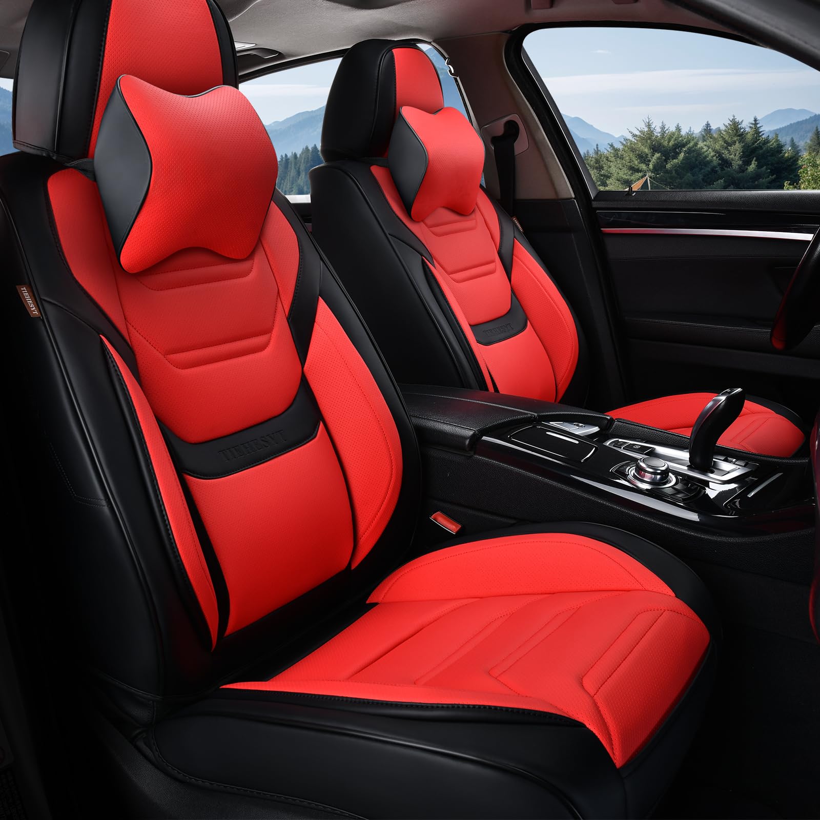 Tiehesyt Car Seat Covers Full Set, Breathable Leather Automotive Front And Rear Seat Covers & Headrest For Reduce The Driving Fa