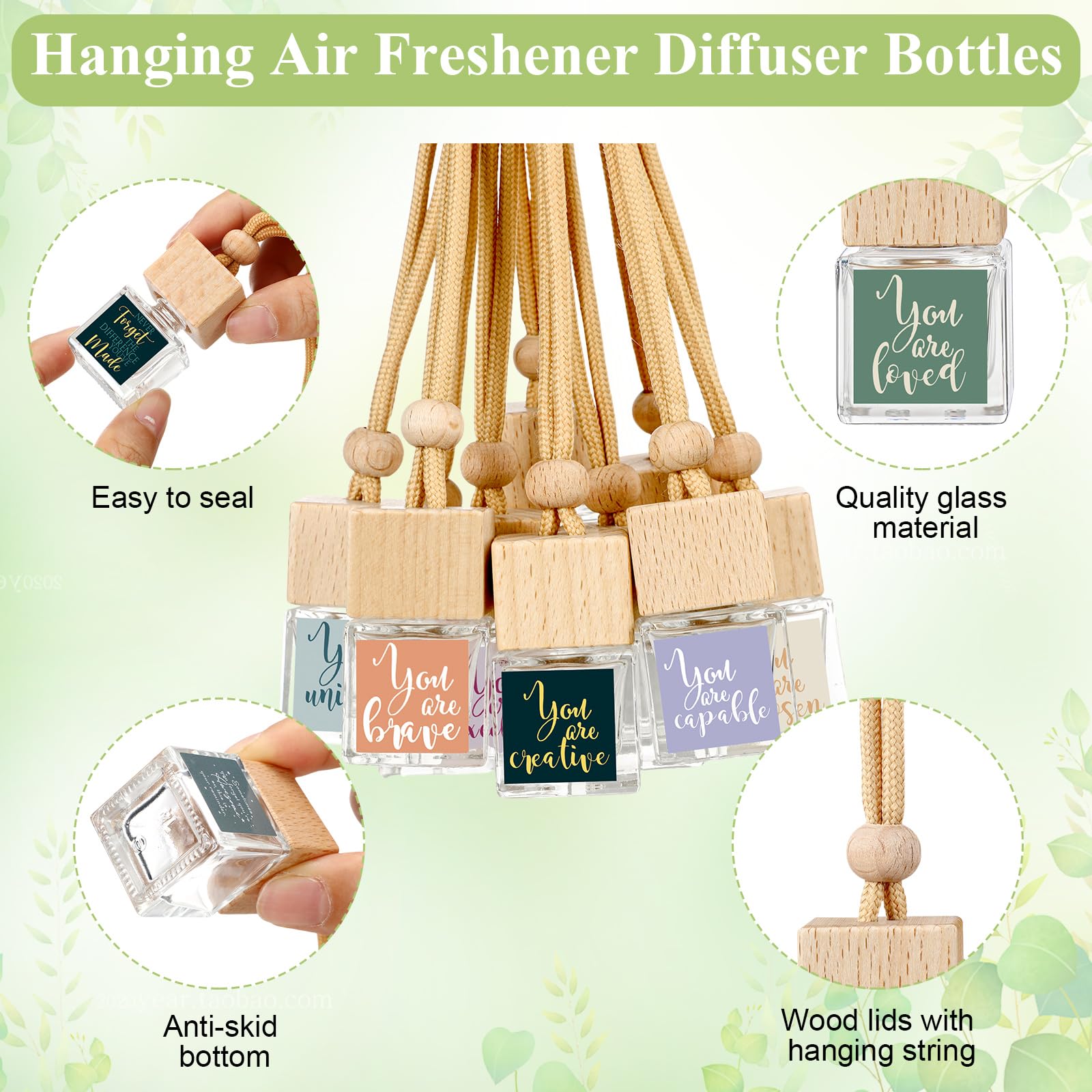 Teenyyou 20 Pcs Thank You Gift Bulk Car Air Freshener Diffuser Hanging Ornament Empty Glass Essential Oil Diffuser Employee Teac