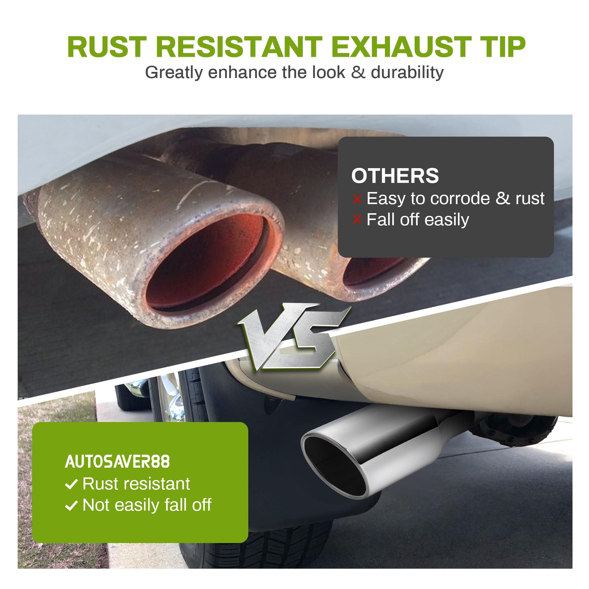 Autosaver88 2.5 Inch Inlet Exhaust Tip, 2.5'' Inlet 4'' Outlet 9'' Overall Length Chrome-Plated Stainless Steel Exhaust Tail Tip