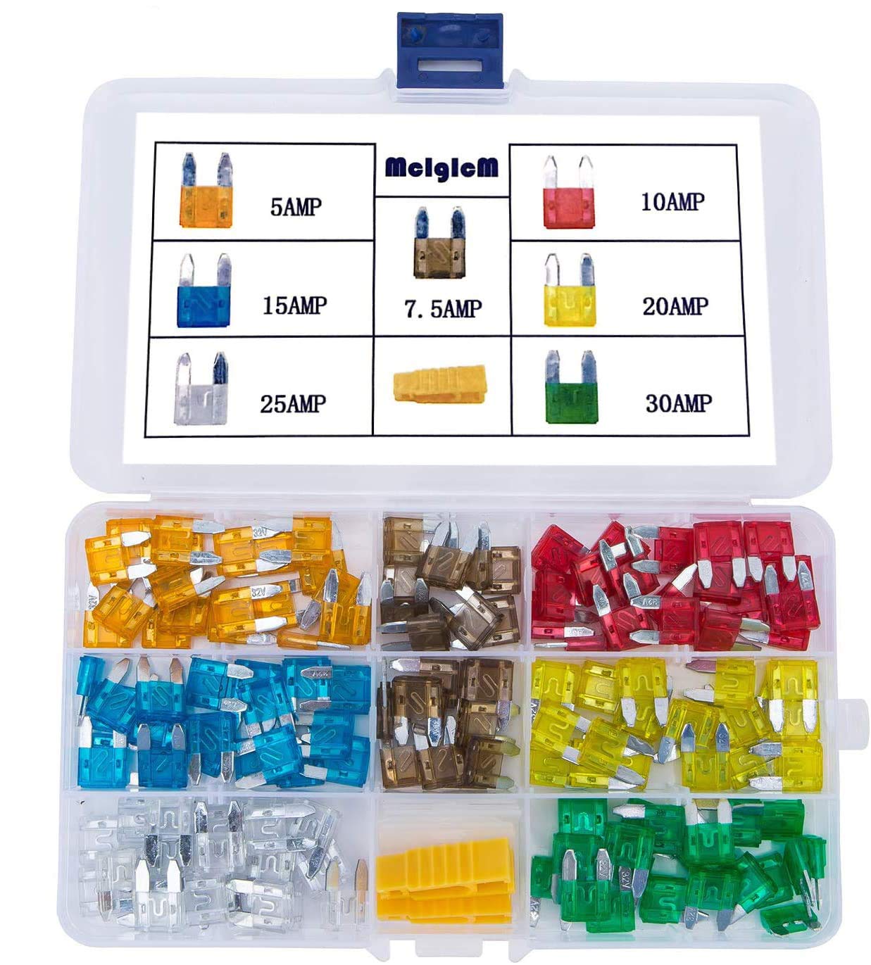 140 Pcs - Mcigicm Car Mini Blade Atm Fuse Assortment, 5A 7.5A 10A 15A 20A 25A 30A Mini Fuse